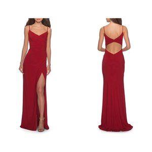 La Femme Ruched Jersey Trumpet Gown, Size 2 in DeepRed Special Occasion Prom NWT